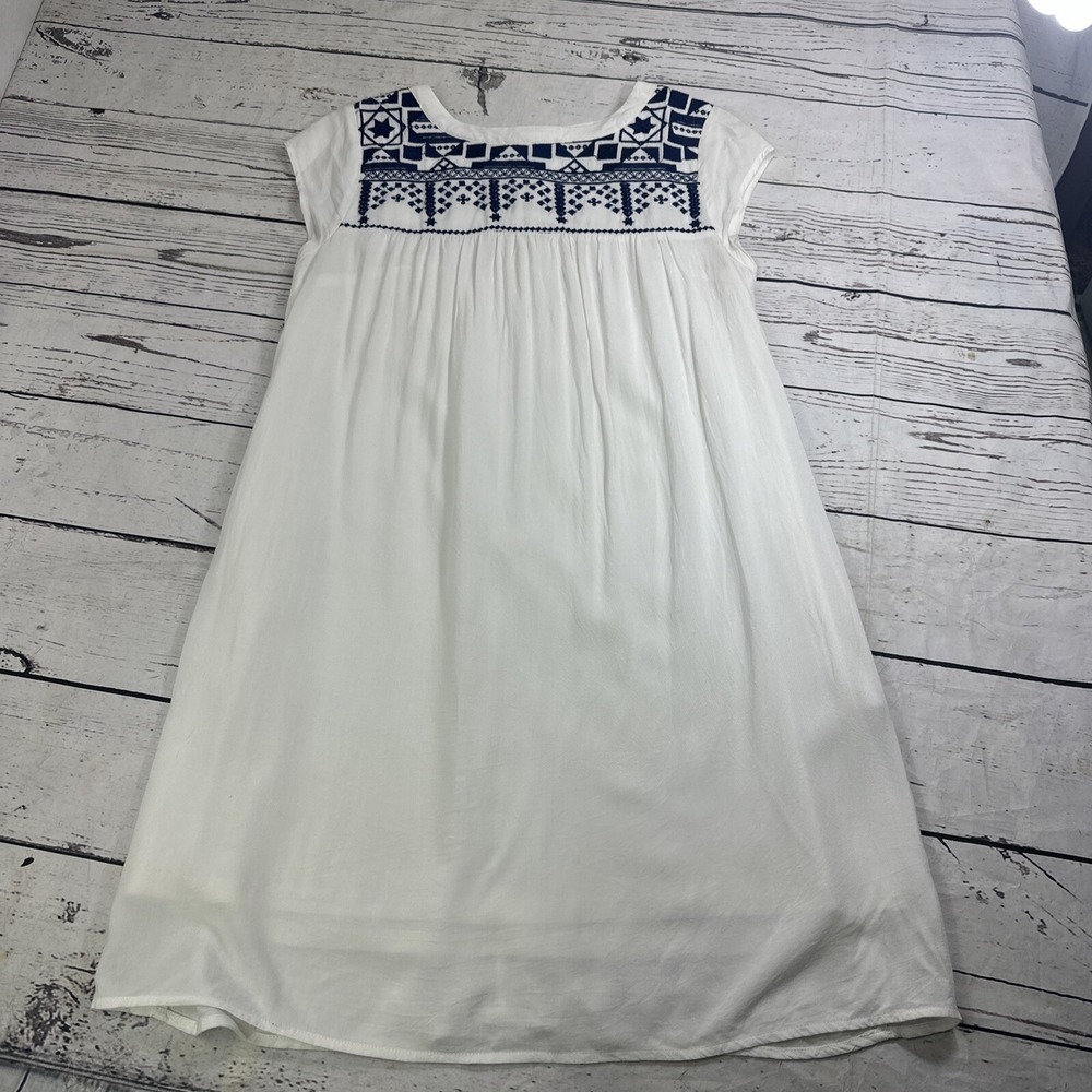 Love Fire Tunic Dress Womens Small White Embroidered Aztec Mini Boho MFDW6615